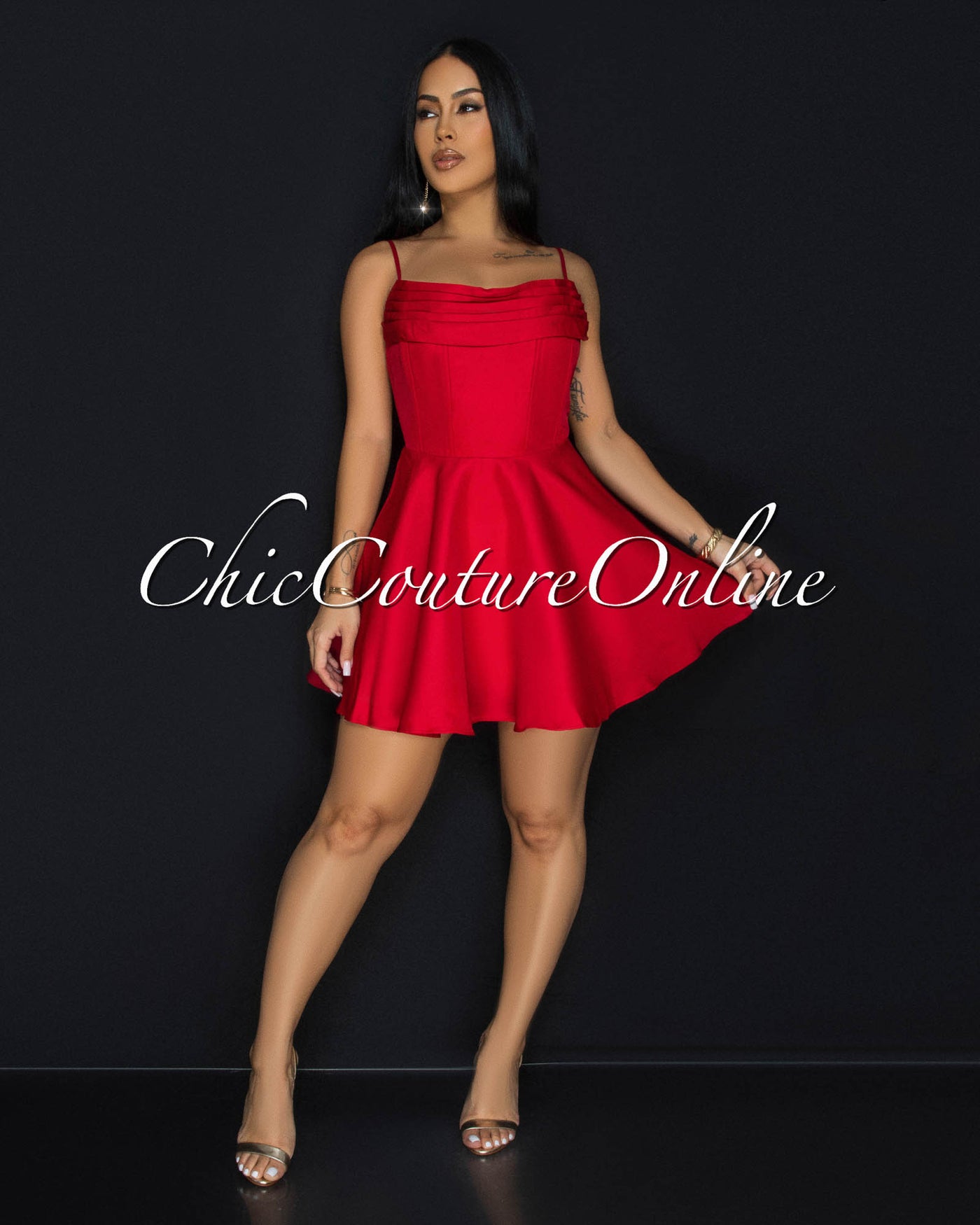 red skater mini dress red shoulderless dress Waverly