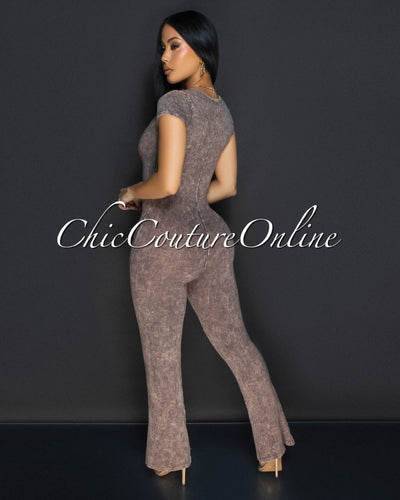 Polina Mocha Acid Wash Jumpsuit