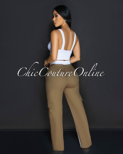 Elliz Olive White Sporty Cargo Pants