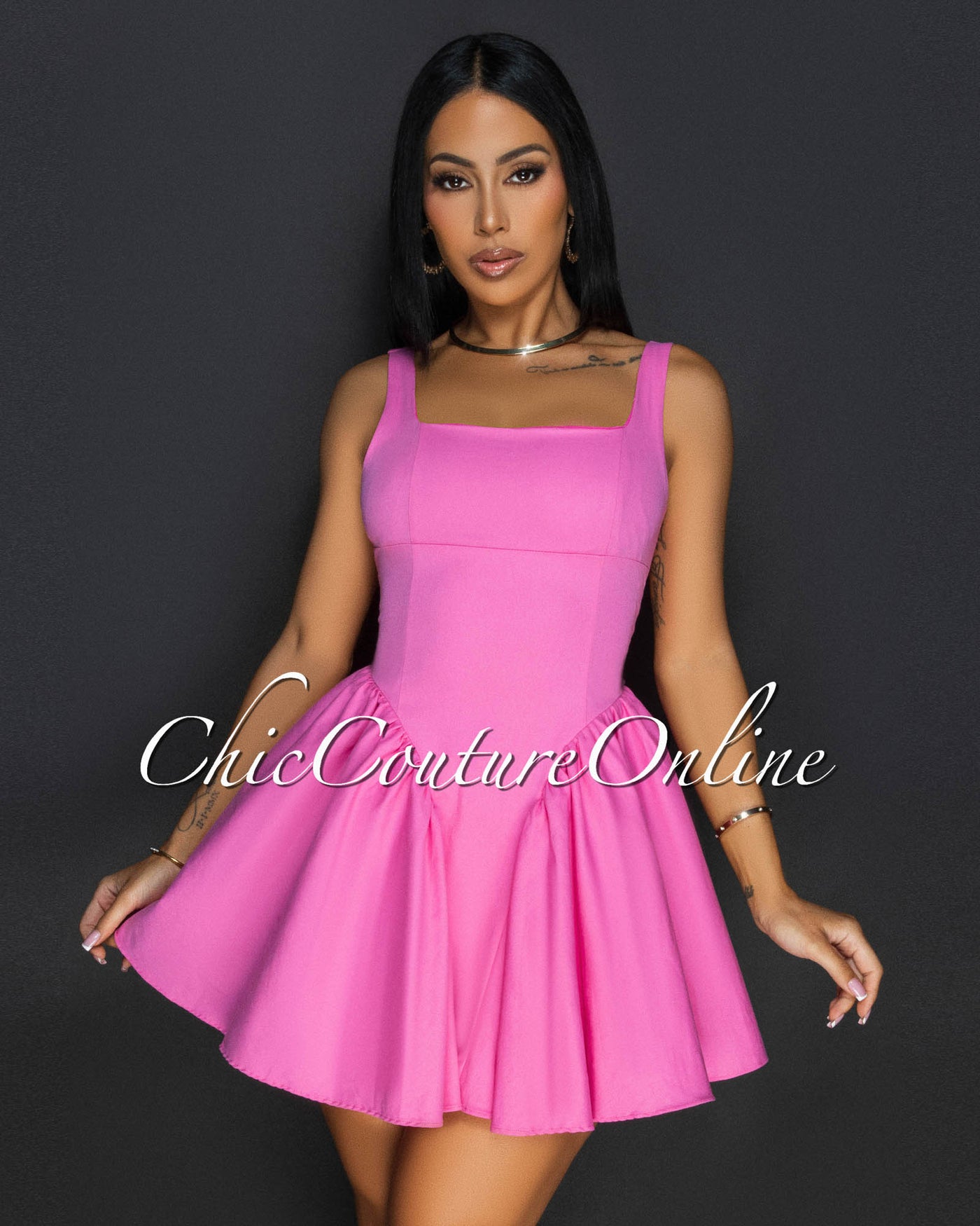 Brayline Pink Flared Skater Dress