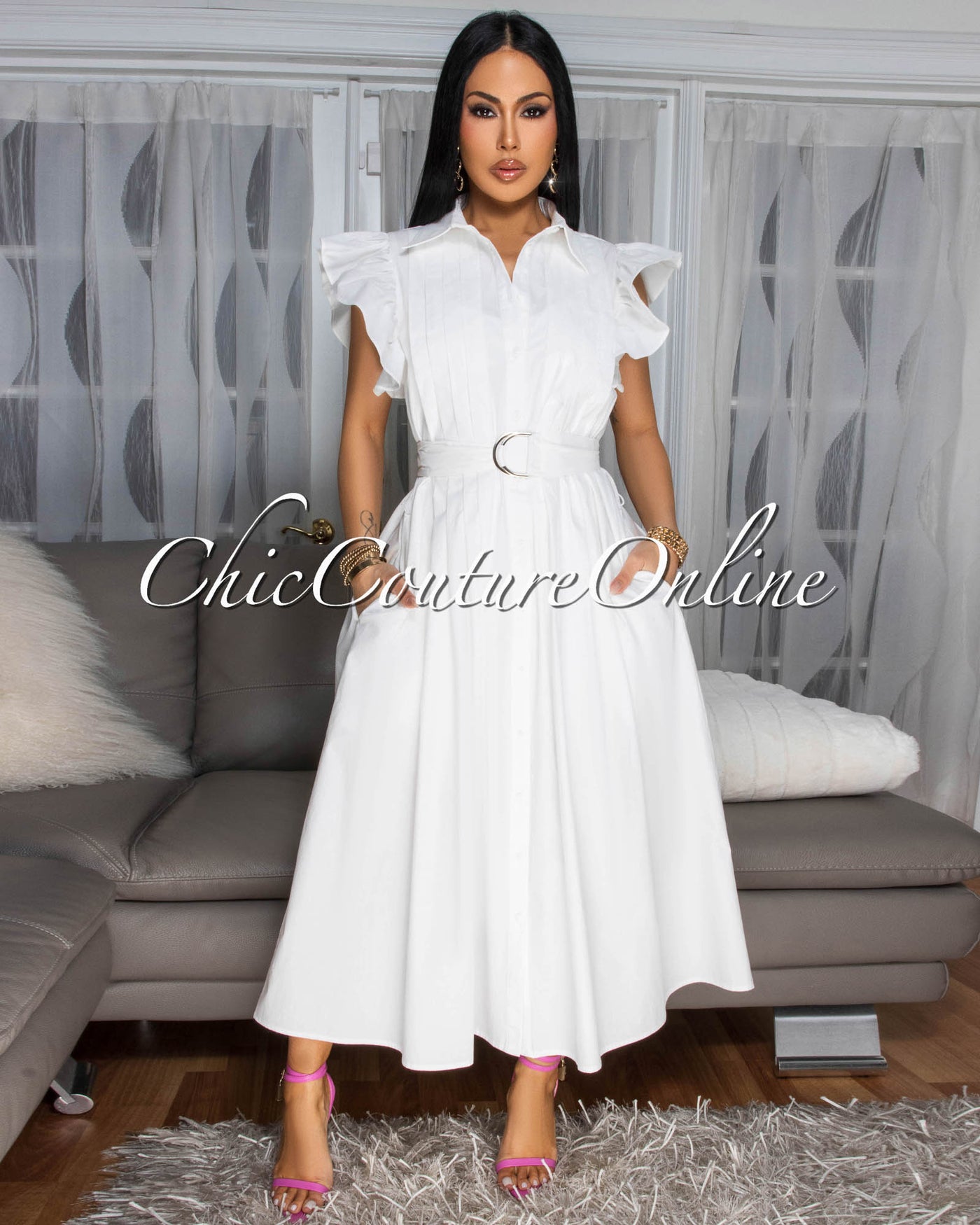 Marilla Off-White Belted Luxe Maxi Dress