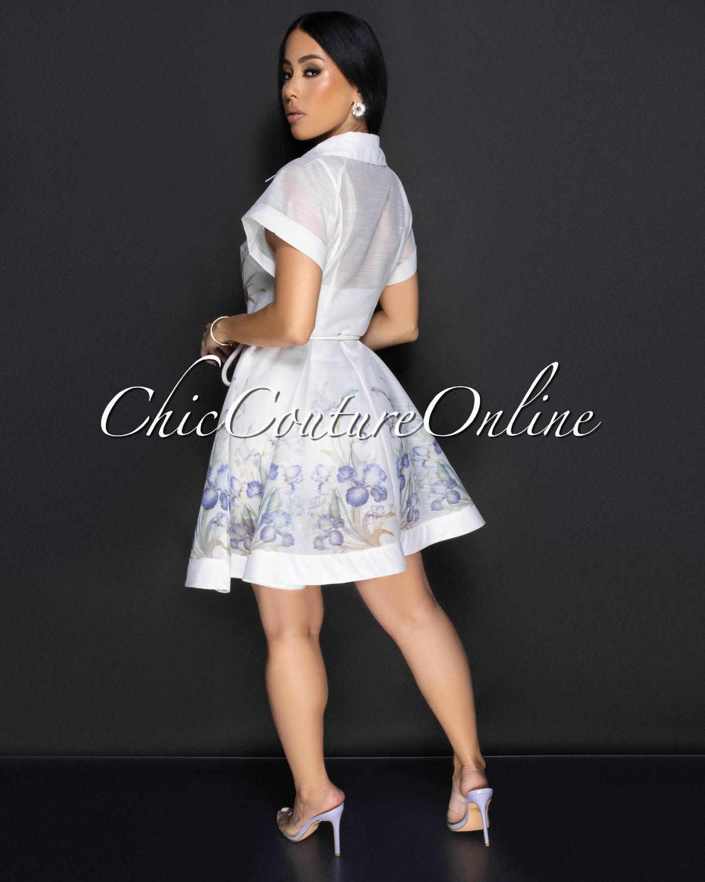 Izuna White Lilac Floral Print Belted Dress