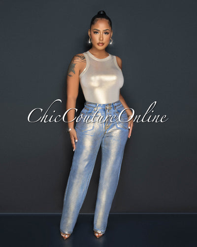 Bertie Nude Gold Foil Racer Tank Top