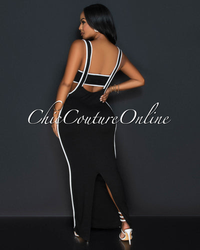 Ola Black White Tube Crop Top & Overall Skirt Set