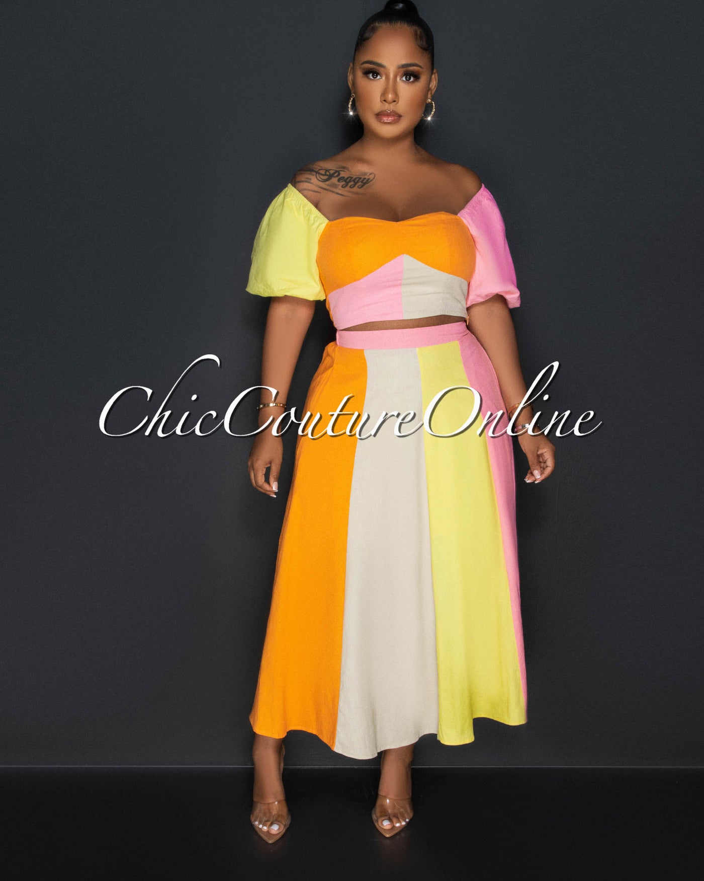 Anniston Pastel Color-Block Top & Skirt Set