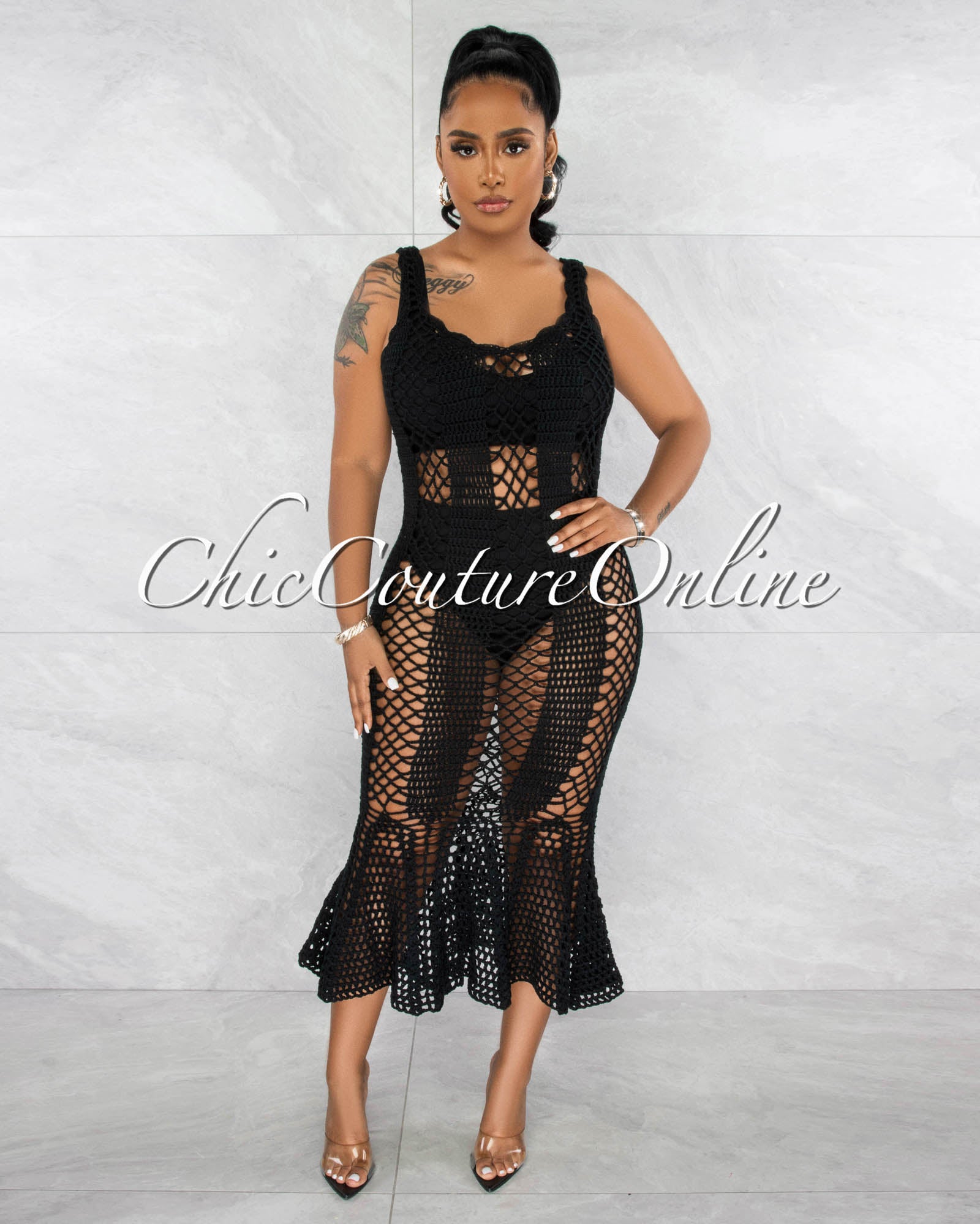 *Simoneta Black Crochet Cover-Up Maxi Dress
