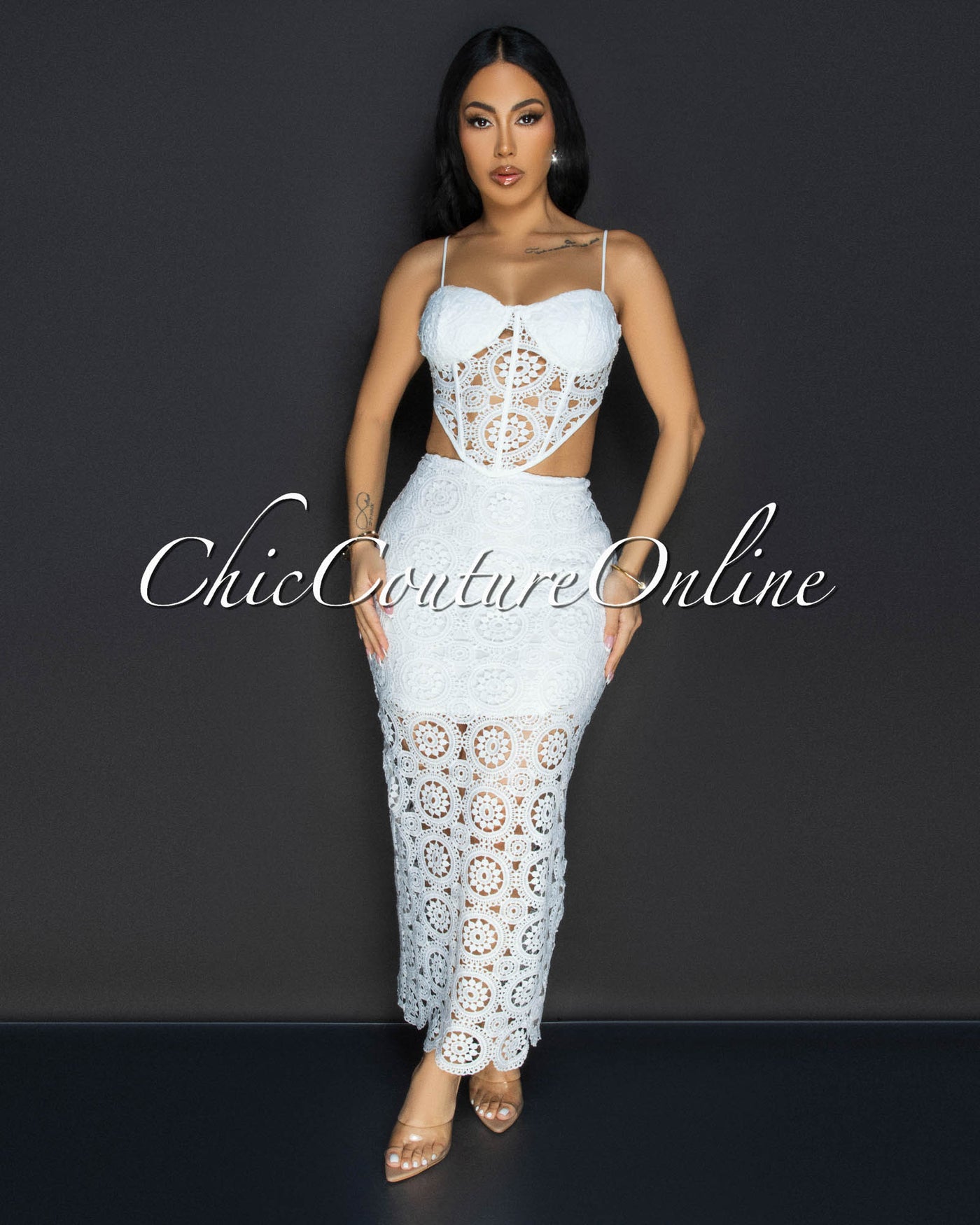 Ume White Eyelet Bustier & Skirt Two Piece Set