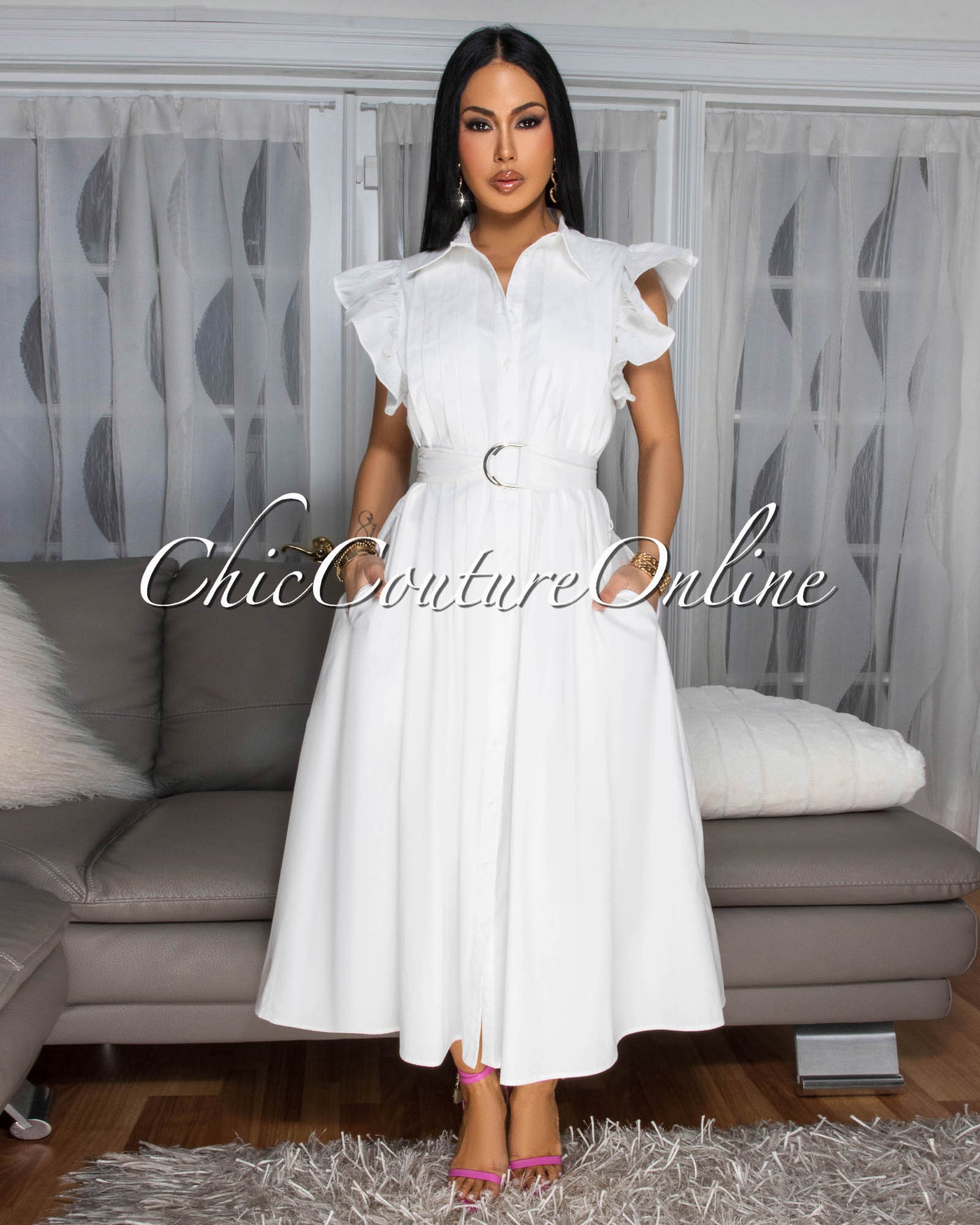 Marilla Off-White Belted Luxe Maxi Dress