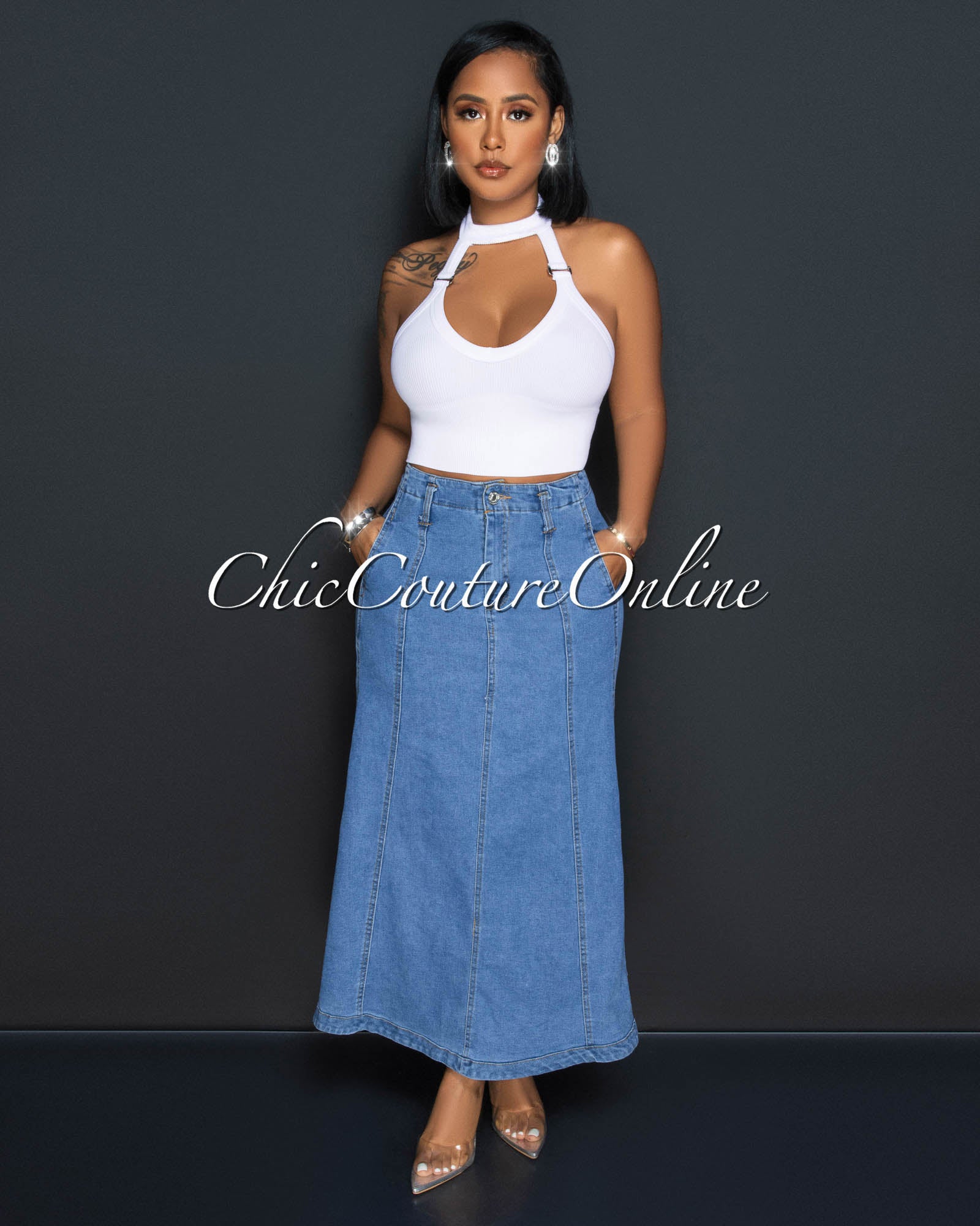 Fania Medium Denim "A" Maxi Skirt