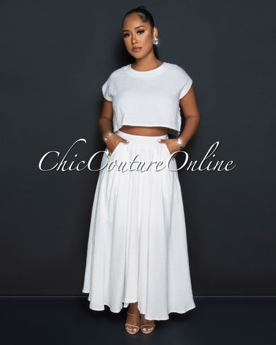 Desideria Off-White Crop Top & Maxi Skirt Set