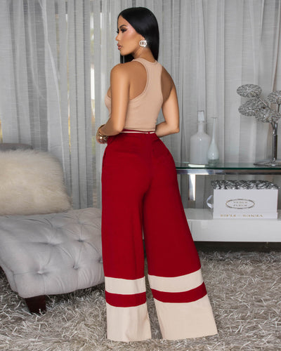 Teagan Burgundy Nude Trim Silky Pants