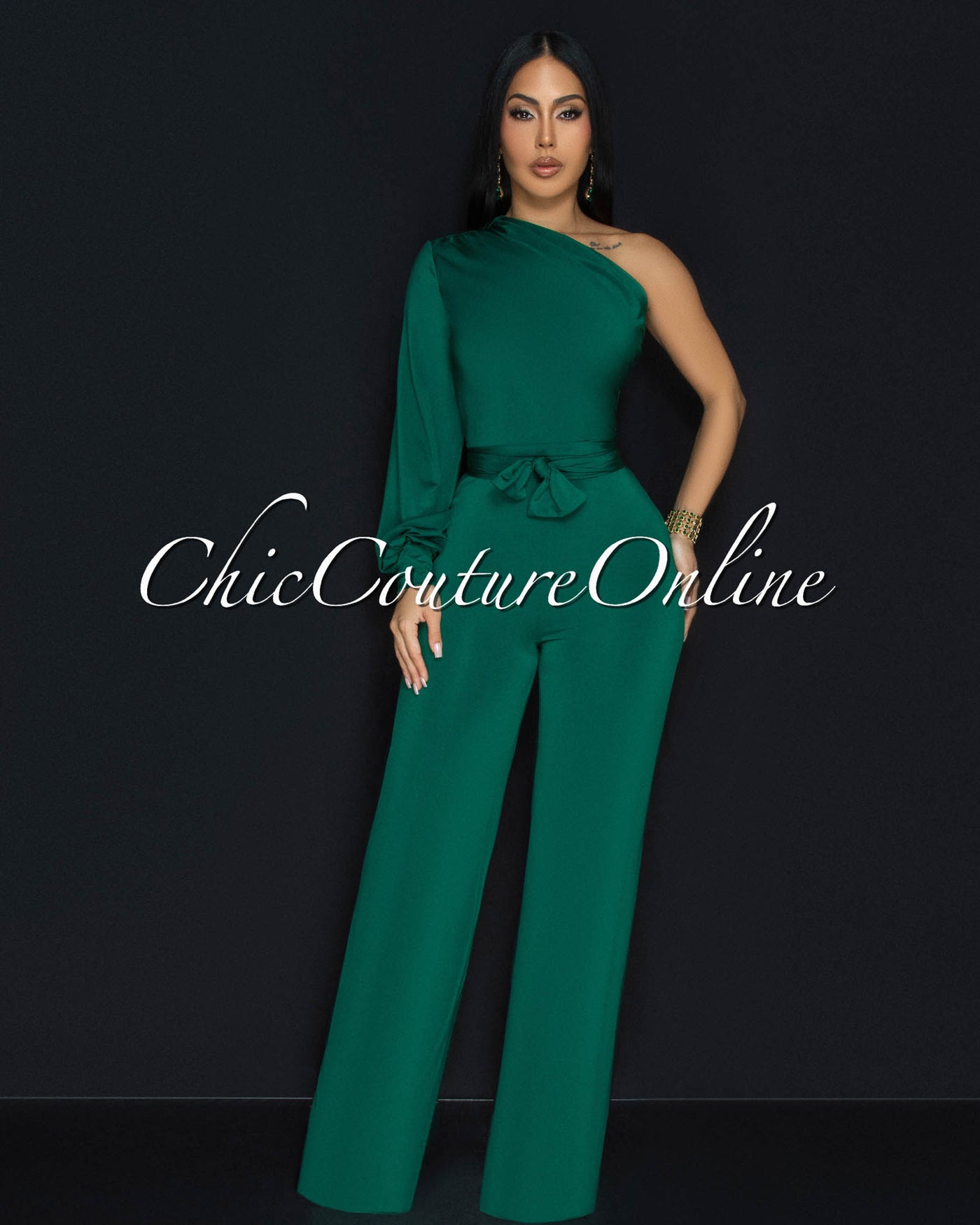 Pennia Green Single Long Sleeve Jumpsuit