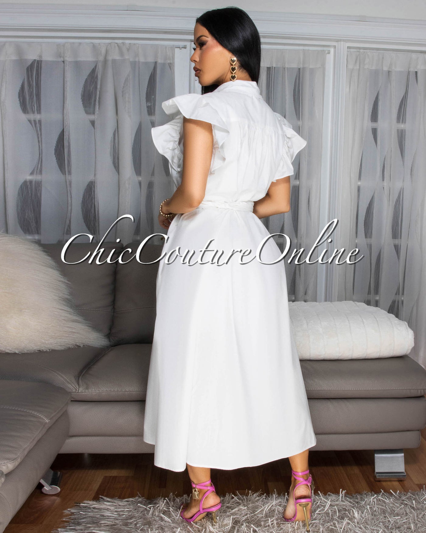 Marilla Off-White Belted Luxe Maxi Dress