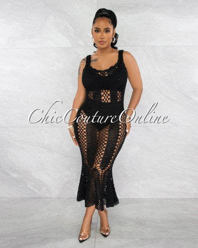 *Simoneta Black Crochet Cover-Up Maxi Dress