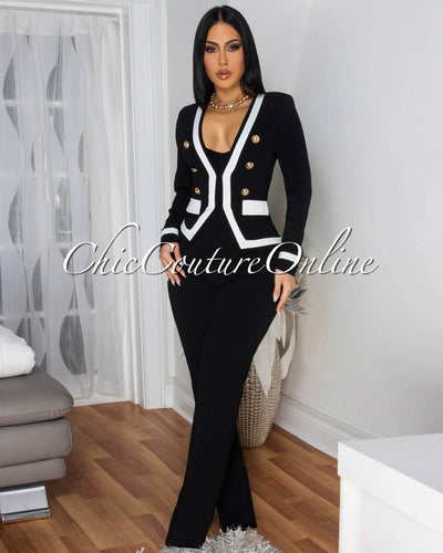 Fayola Black White Black Trim Pants Set