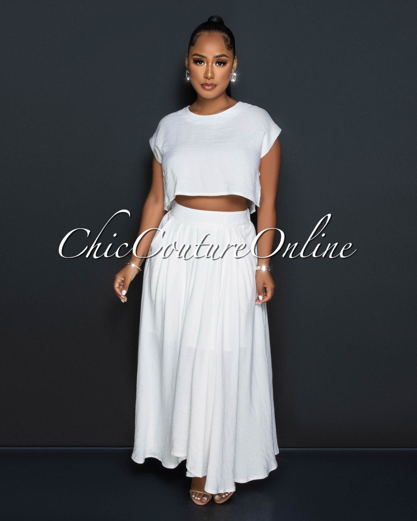 Desideria Off-White Crop Top & Maxi Skirt Set