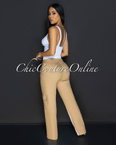 Elliz Khaki White Sporty Cargo Pants