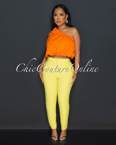 Avril Yellow High Waist Trouser Pants