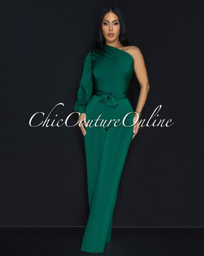 Pennia Green Single Long Sleeve Jumpsuit