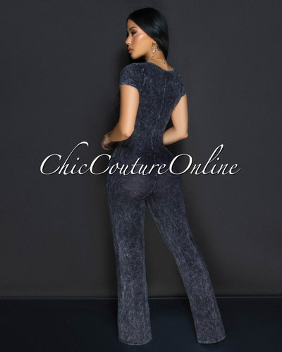 Polina Black Acid Wash Jumpsuit