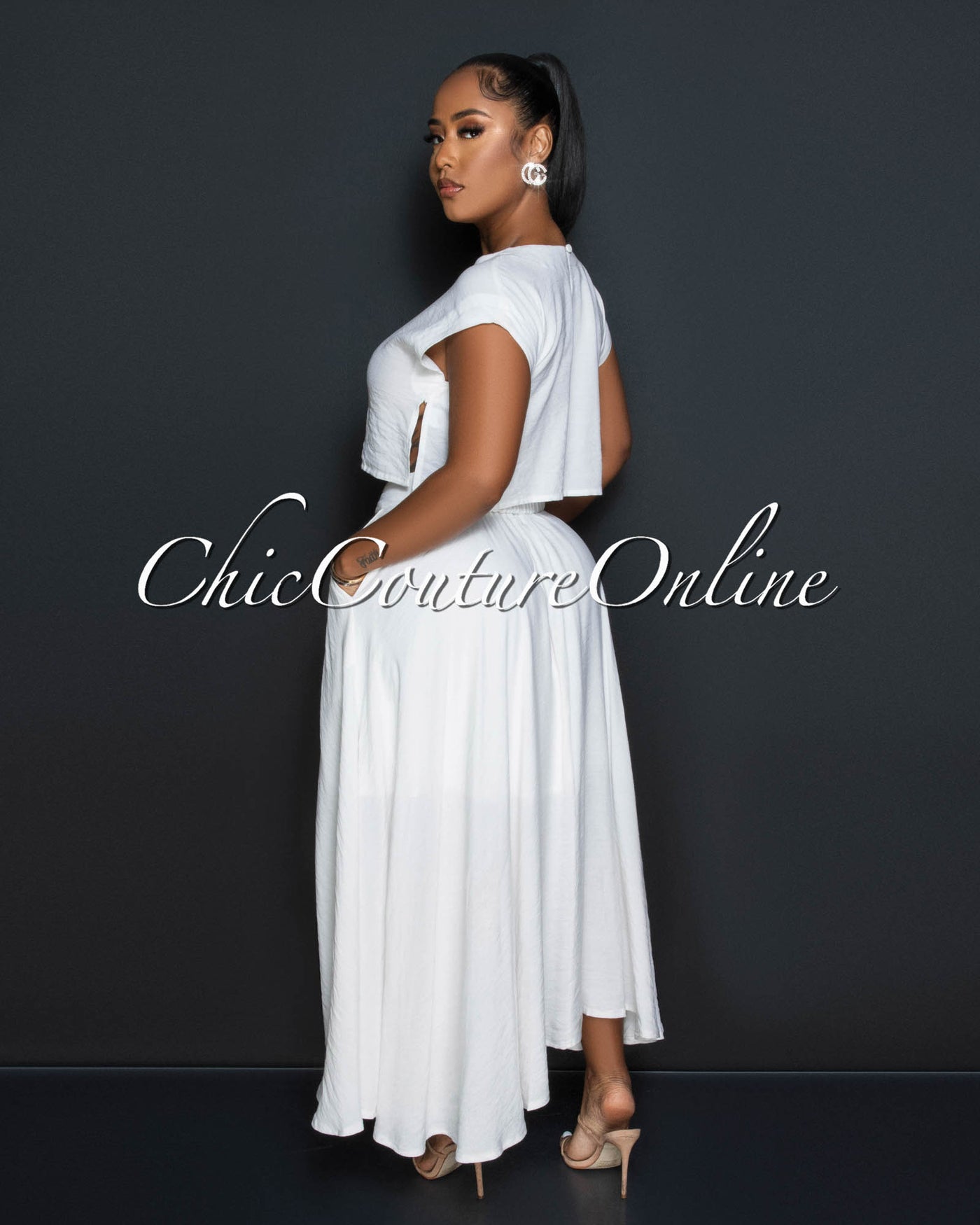 Desideria Off-White Crop Top & Maxi Skirt Set