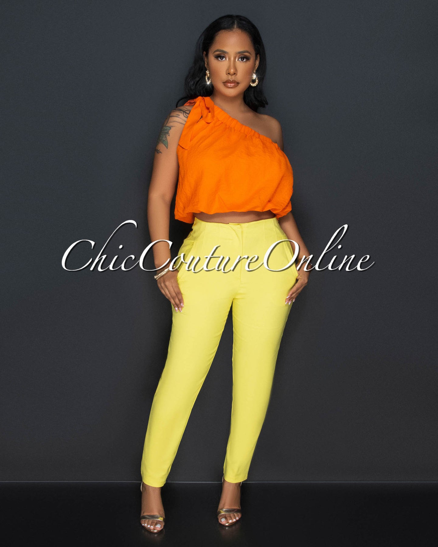 *Avril Yellow High Waist Trouser Pants