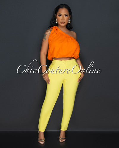 Avril Yellow High Waist Trouser Pants