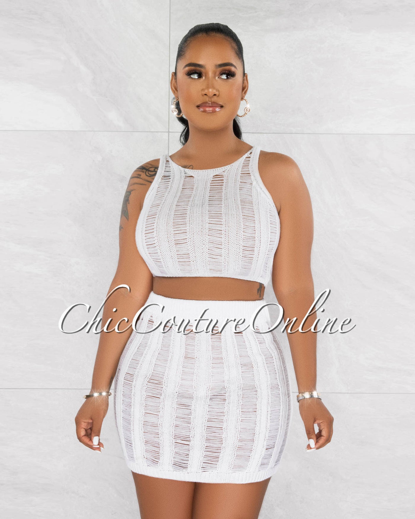 *Mexie White Crochet Crop Top & Skirt Cover-Up Set