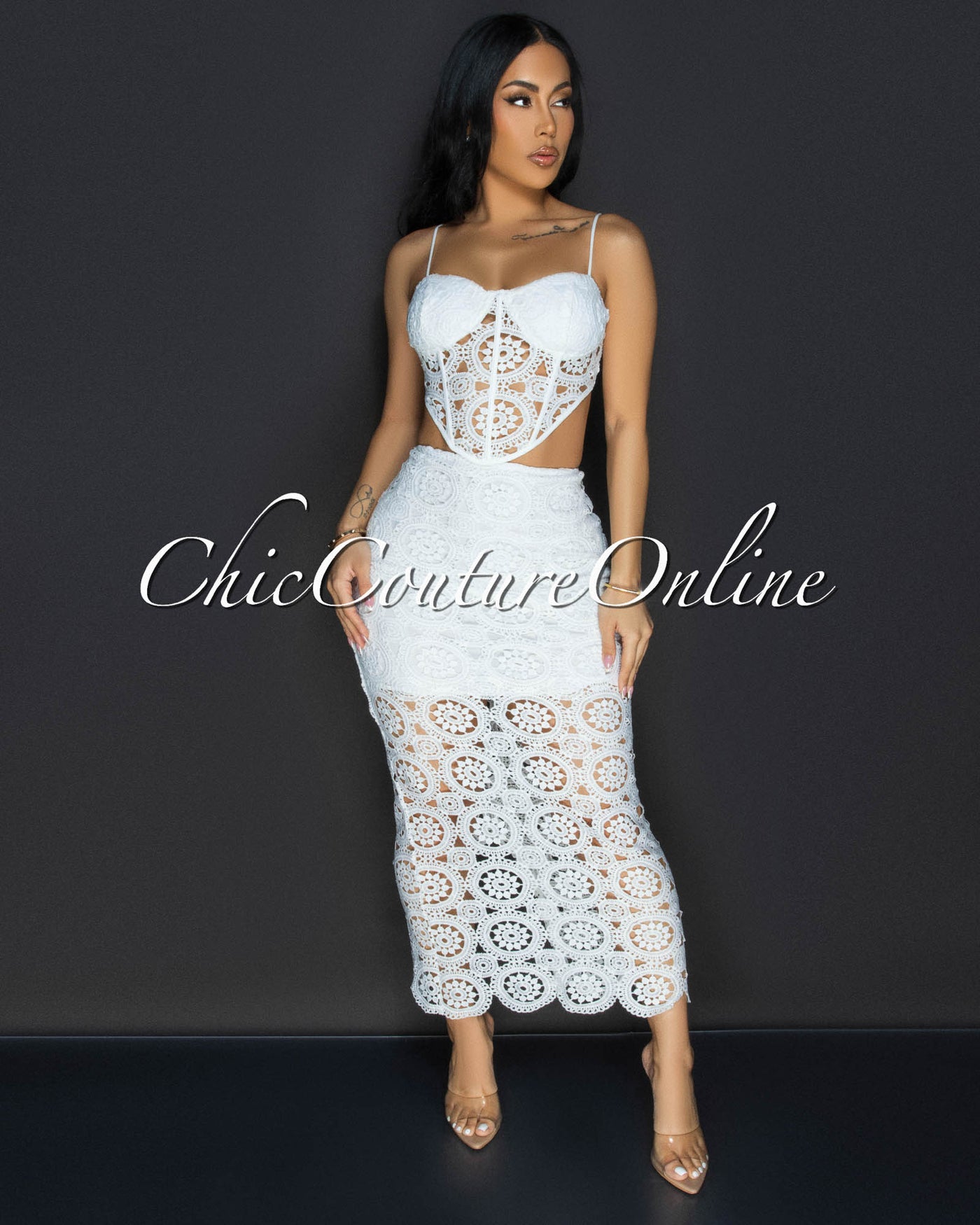 Ume White Eyelet Bustier & Skirt Two Piece Set