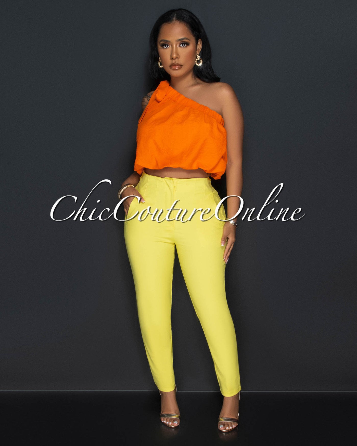 Avril Yellow High Waist Trouser Pants