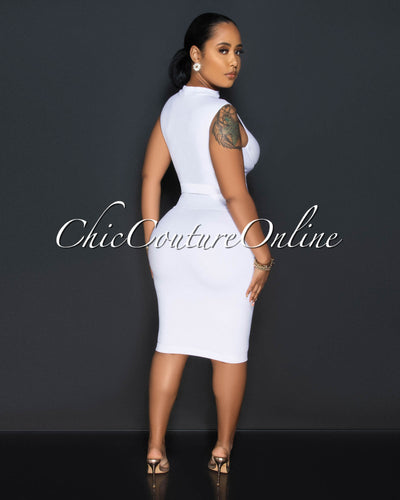 Odera White Bust Cut-Out Crop Top & SCULPTING Skirt Set