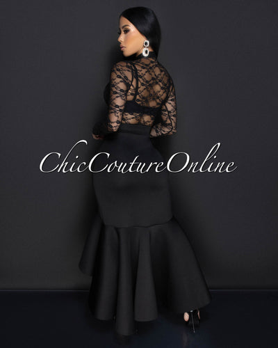 Primrose Black Lace Bodysuit & Hi-Lo Skirt Set