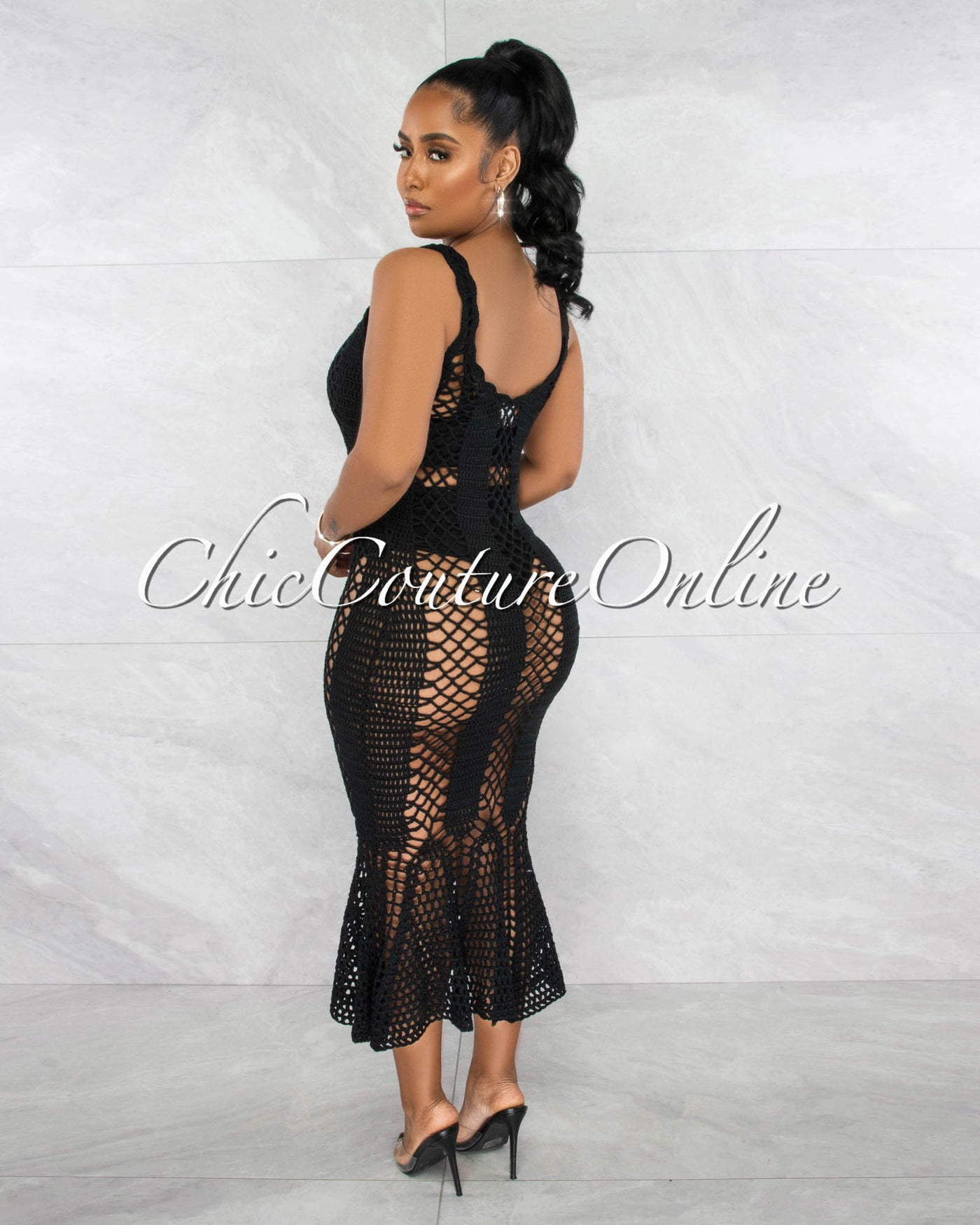 *Simoneta Black Crochet Cover-Up Maxi Dress