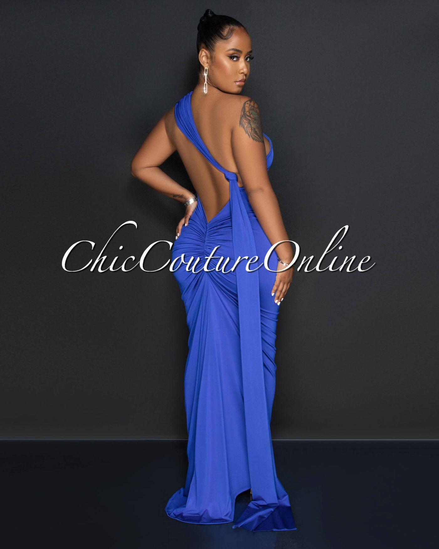 Carlina Royal Blue Open Back "O" Ring Trail Maxi Dress
