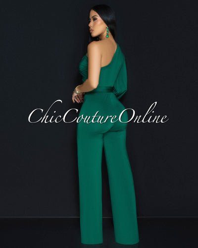 Pennia Green Single Long Sleeve Jumpsuit