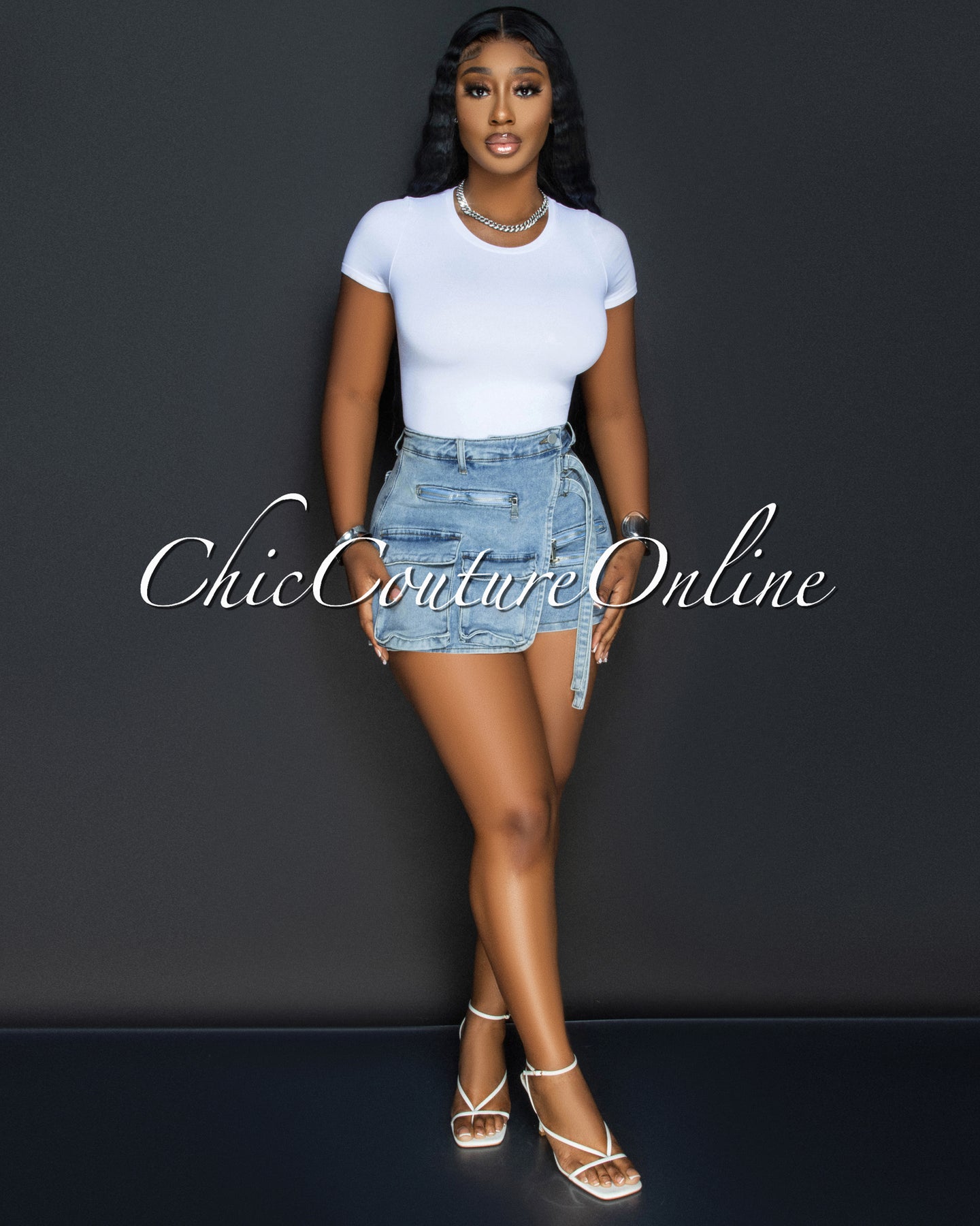 *Margella Light Denim Zipper Accent Mini Skort