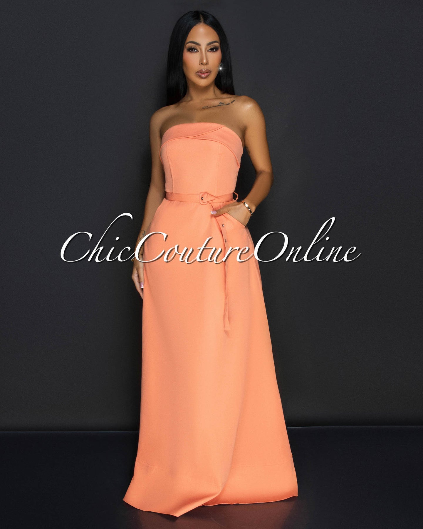 Klana Strapless Belted Cargo Maxi Dress