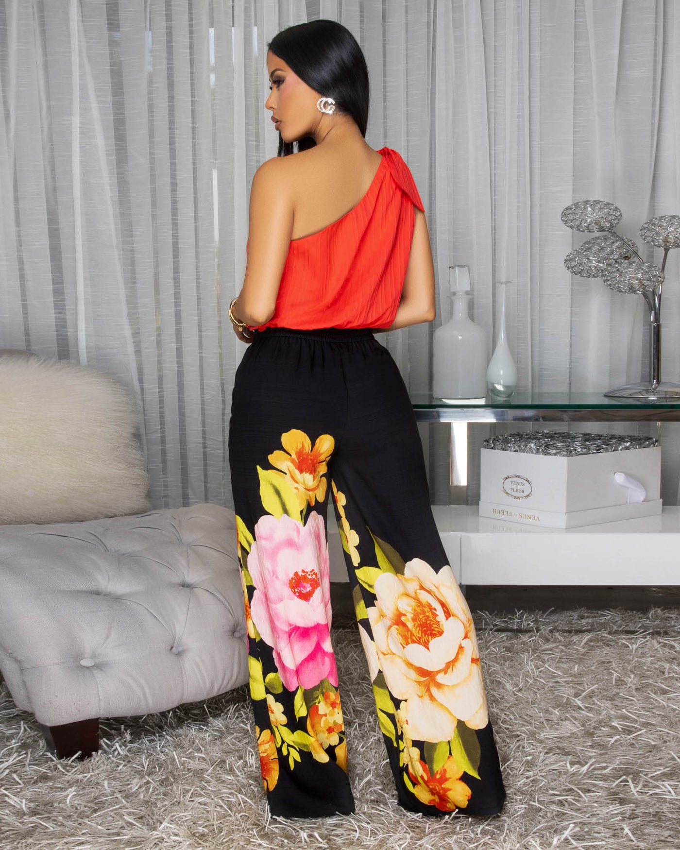 Augusta Coral Single Shoulder Crop Top