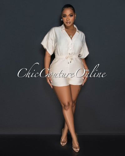 Fausta Nude Front Buttons Utility Romper
