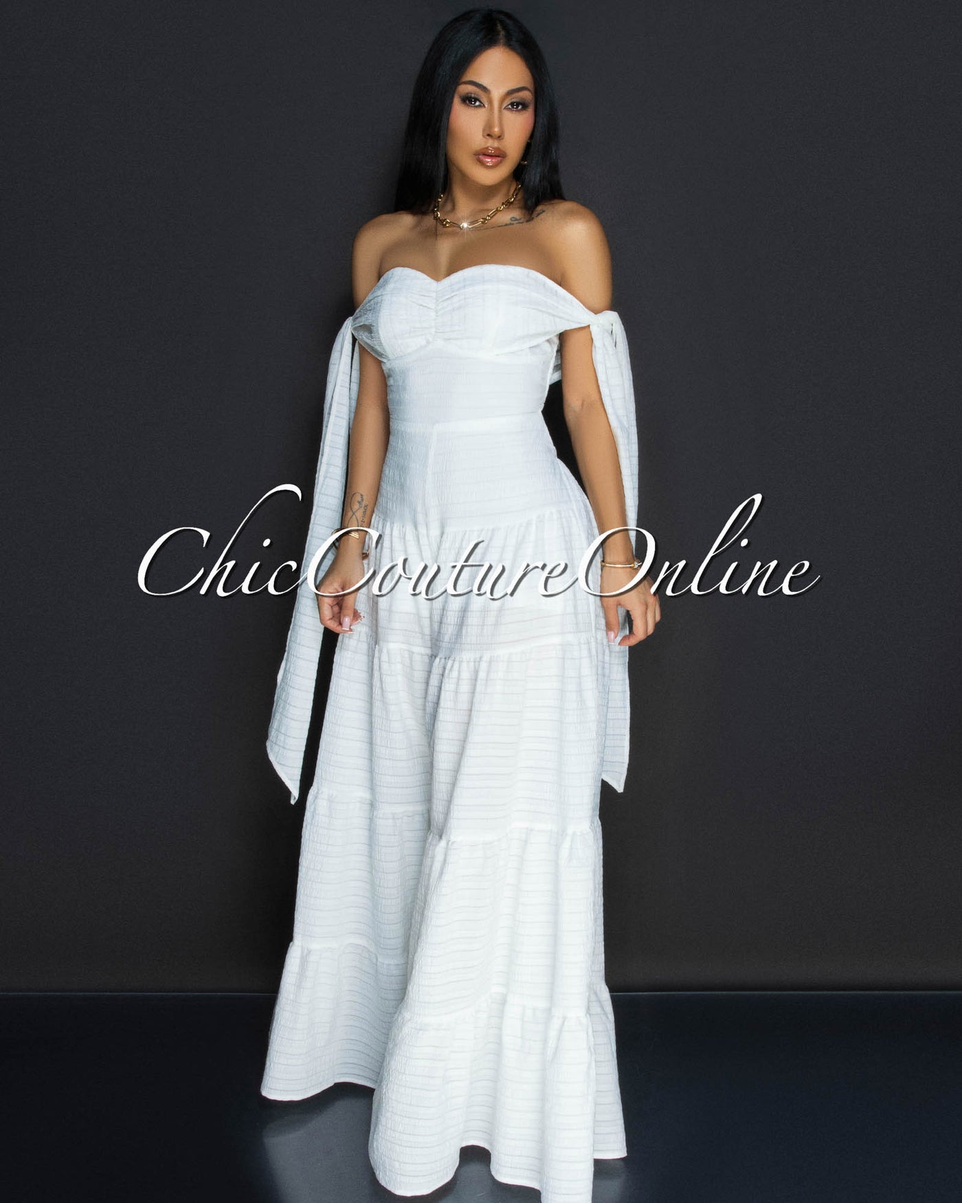 Noelly Off-White Strapless Wide Legs Jumpsuit