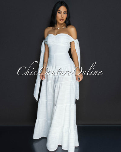 Noelly Off-White Strapless Wide Legs Jumpsuit