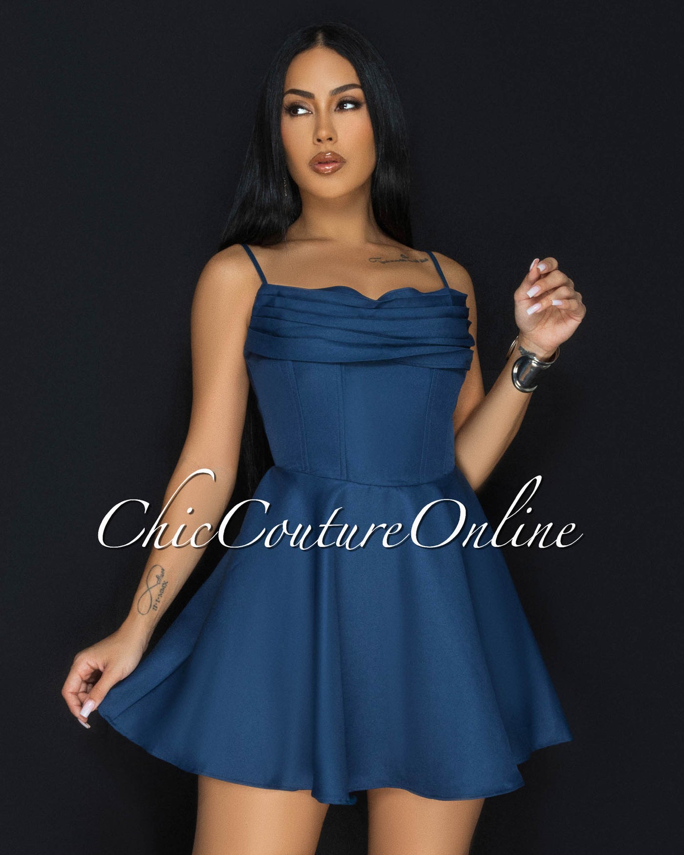 Caselle Teal Skater Mini Dress