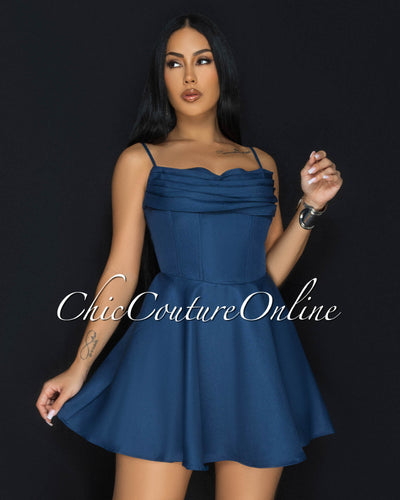 Caselle Teal Skater Mini Dress