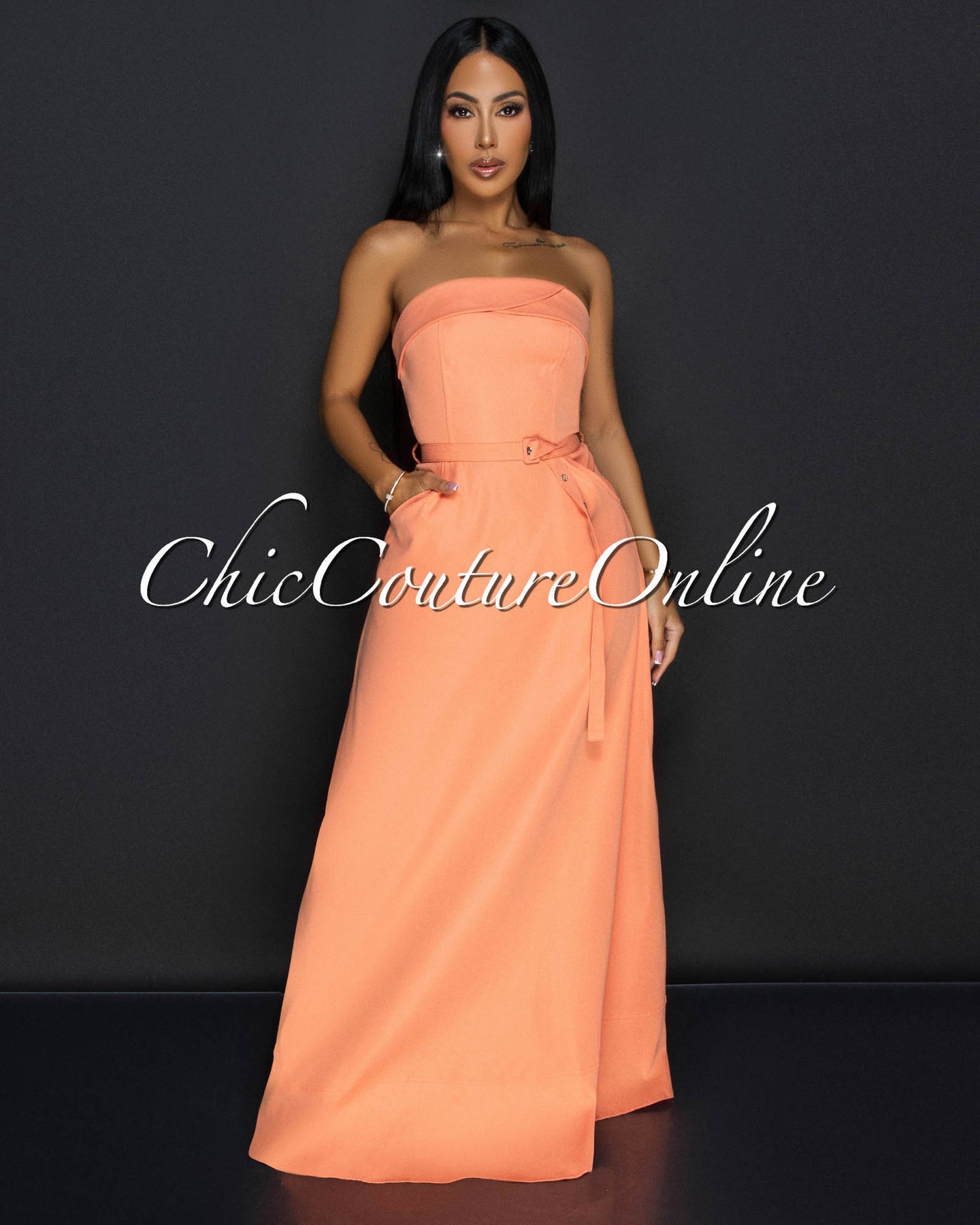 Klana Strapless Belted Cargo Maxi Dress