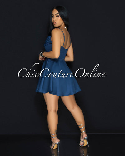 Caselle Teal Skater Mini Dress