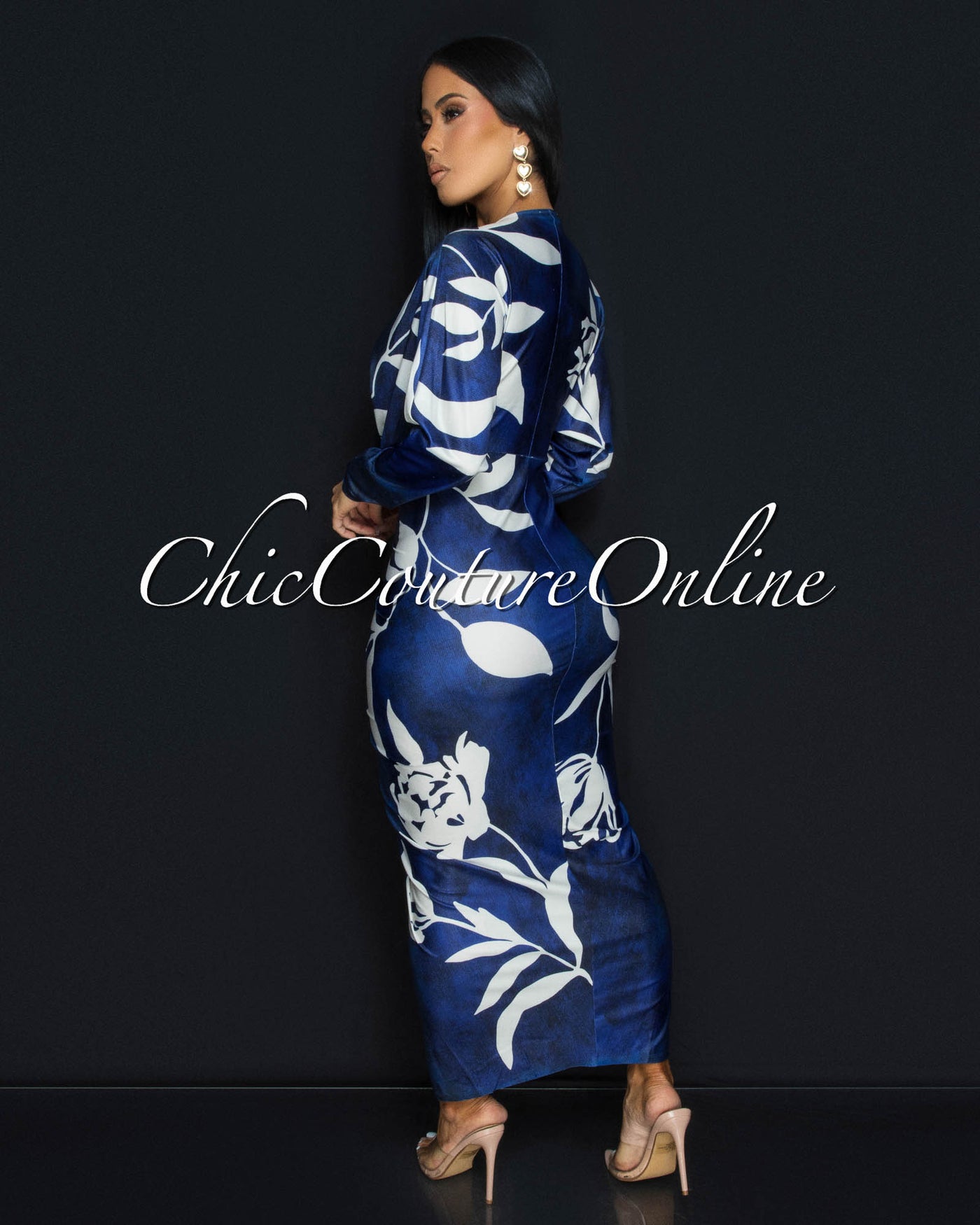 Maluma Blue Cream Print Midi Dress