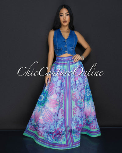 Aramis Purple Multi-Color Flower Top & Maxi Skirt Set