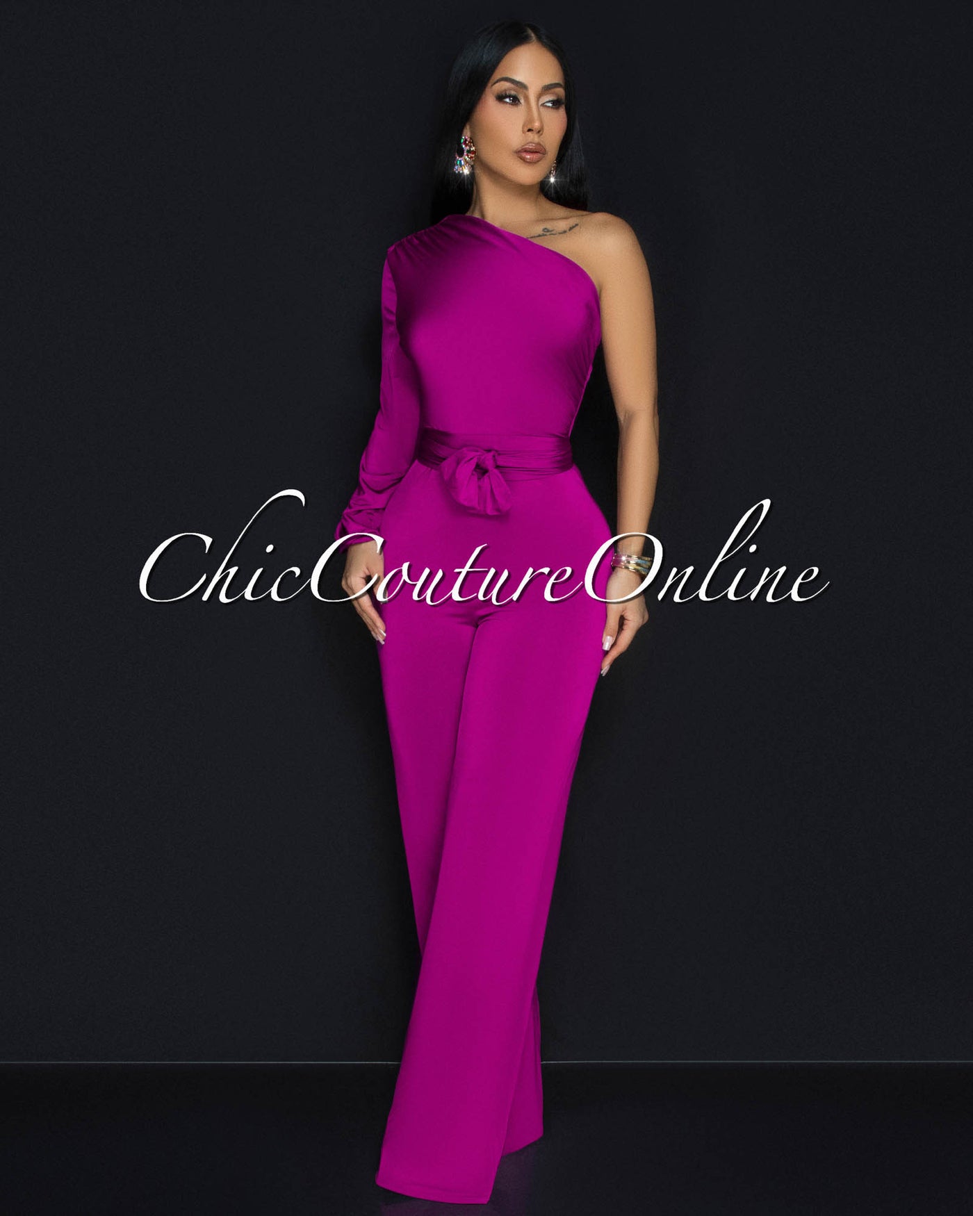 Pennia Magenta Single Long Sleeve Jumpsuit