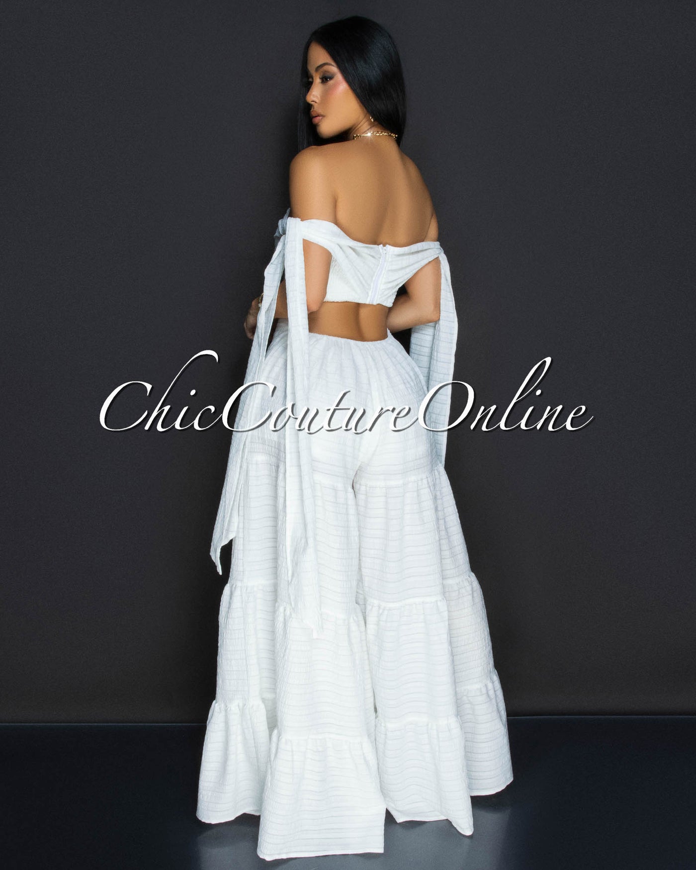 Noelly Off-White Strapless Wide Legs Jumpsuit