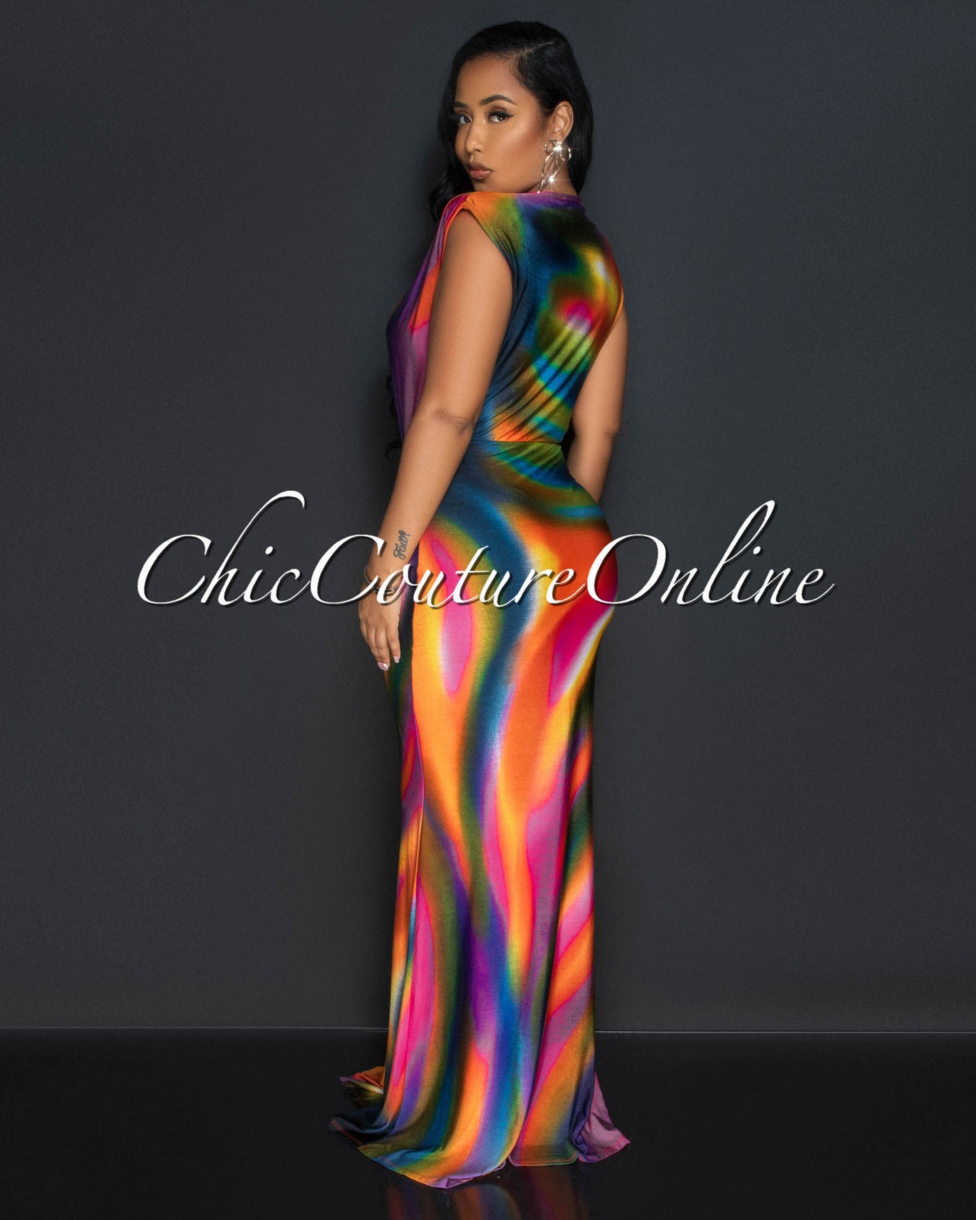 Samaria Multi-Color Deep V-Neck Front Maxi Dress